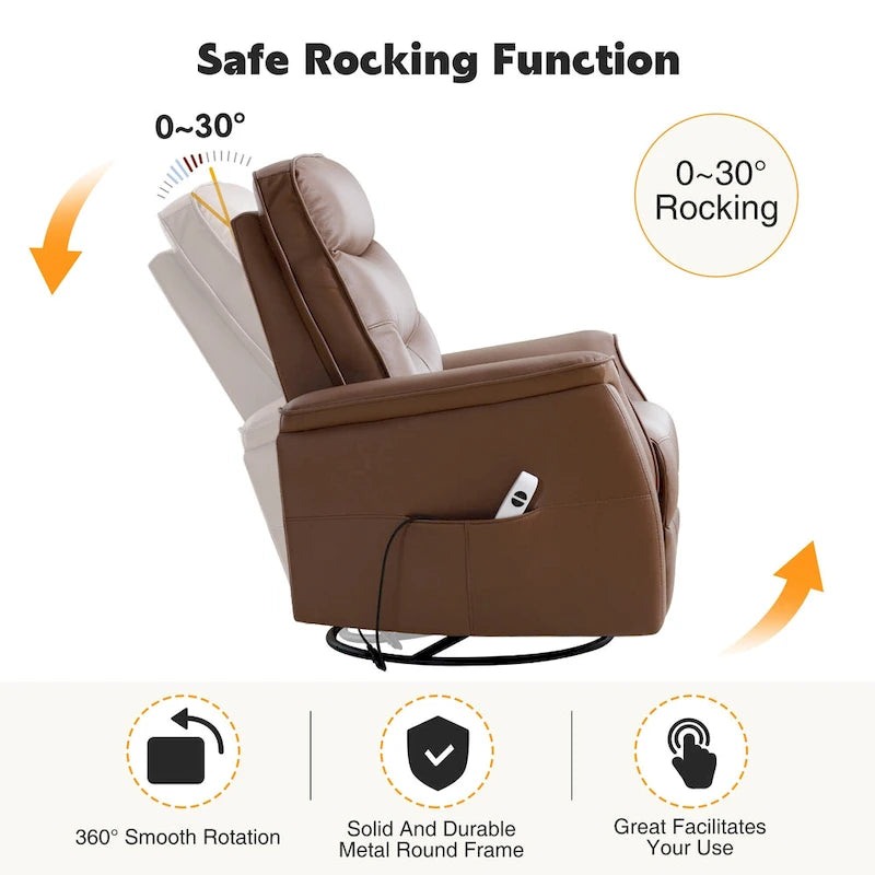Fauteuil inclinable, pivotant et coulissant électrique en similicuir beige/gris/marron, une place