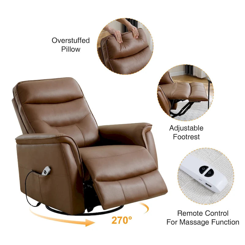 Fauteuil inclinable, pivotant et coulissant électrique en similicuir beige/gris/marron, une place