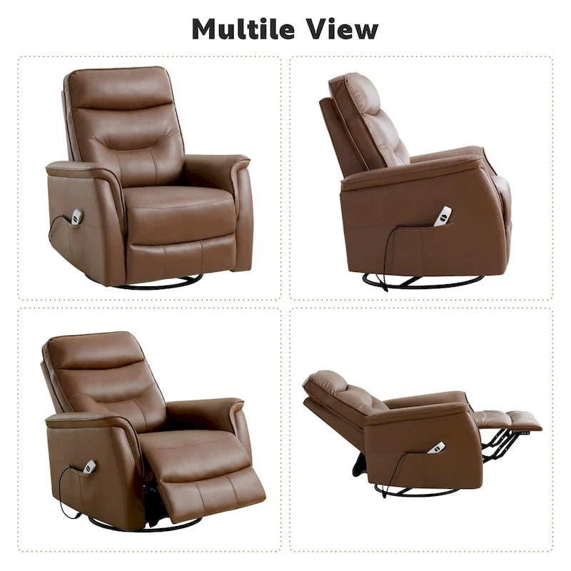 Fauteuil inclinable, pivotant et coulissant électrique en similicuir beige/gris/marron, une place