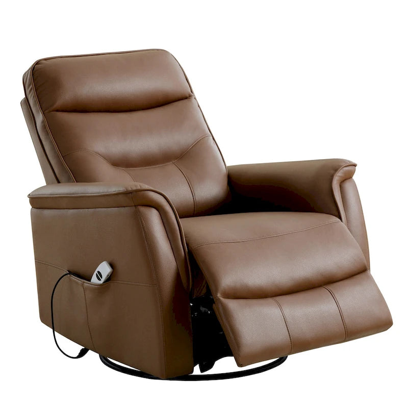 Fauteuil inclinable, pivotant et coulissant électrique en similicuir beige/gris/marron, une place