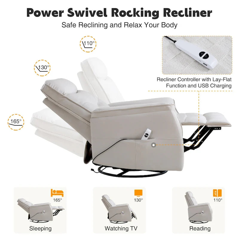 Fauteuil inclinable, pivotant et coulissant électrique en similicuir beige/gris/marron, une place