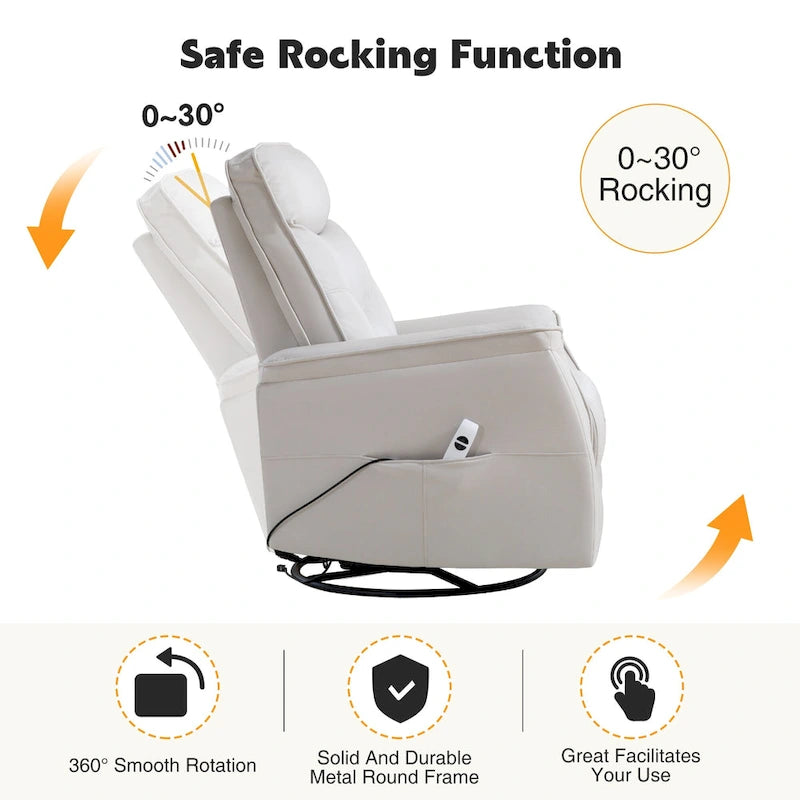 Fauteuil inclinable, pivotant et coulissant électrique en similicuir beige/gris/marron, une place