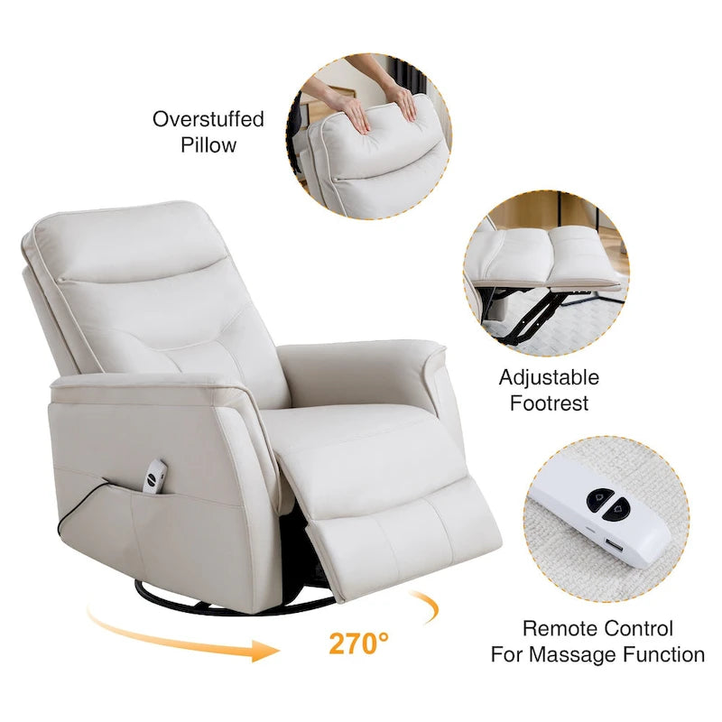 Fauteuil inclinable, pivotant et coulissant électrique en similicuir beige/gris/marron, une place