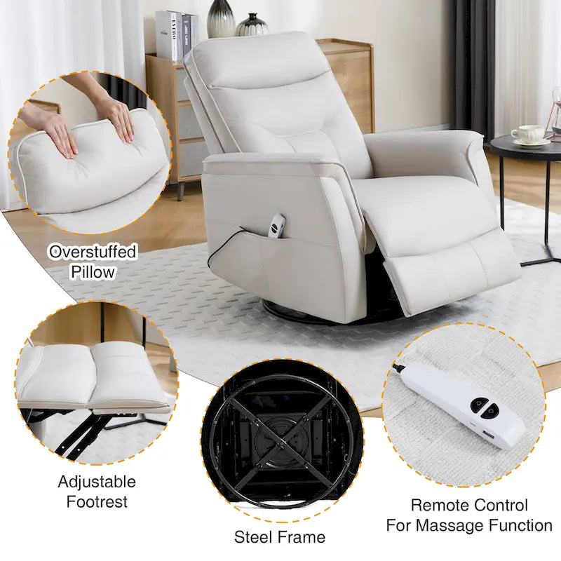 Fauteuil inclinable, pivotant et coulissant électrique en similicuir beige/gris/marron, une place