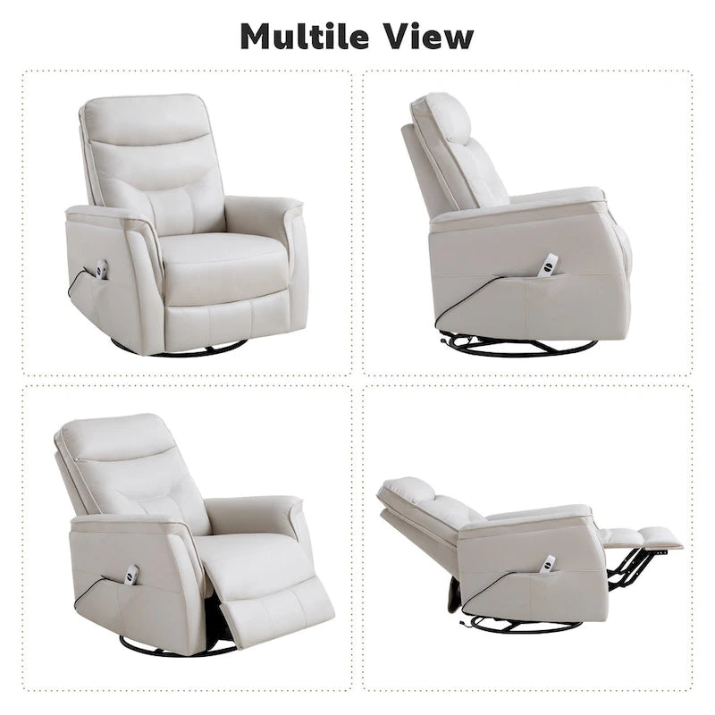 Fauteuil inclinable, pivotant et coulissant électrique en similicuir beige/gris/marron, une place