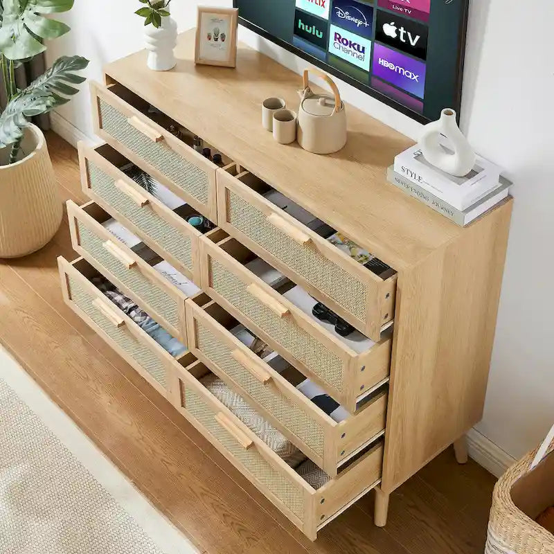 Commode en rotin naturel – 6 ou 8 tiroirs