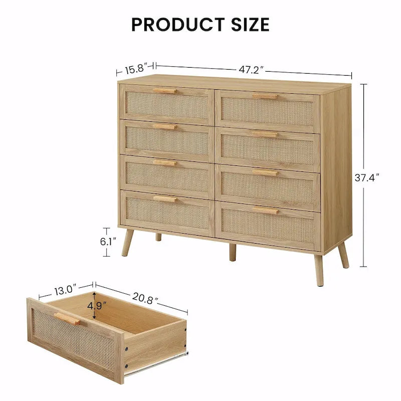 Commode en rotin naturel – 6 ou 8 tiroirs