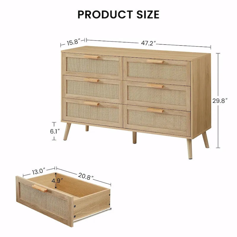 Commode en rotin naturel – 6 ou 8 tiroirs